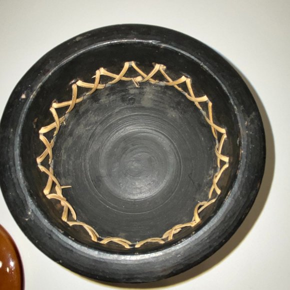 Ceramic Textured Decorative Bowl Jar with Lid Brown and Black Braided - Picture 6 of 6
